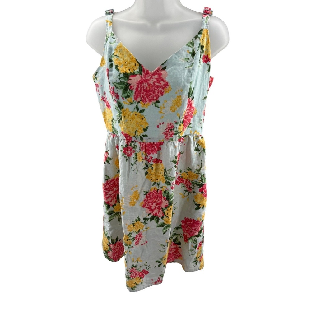 Cynthia Rowley Womens Blue Floral 100% Linen Sundress Size 4